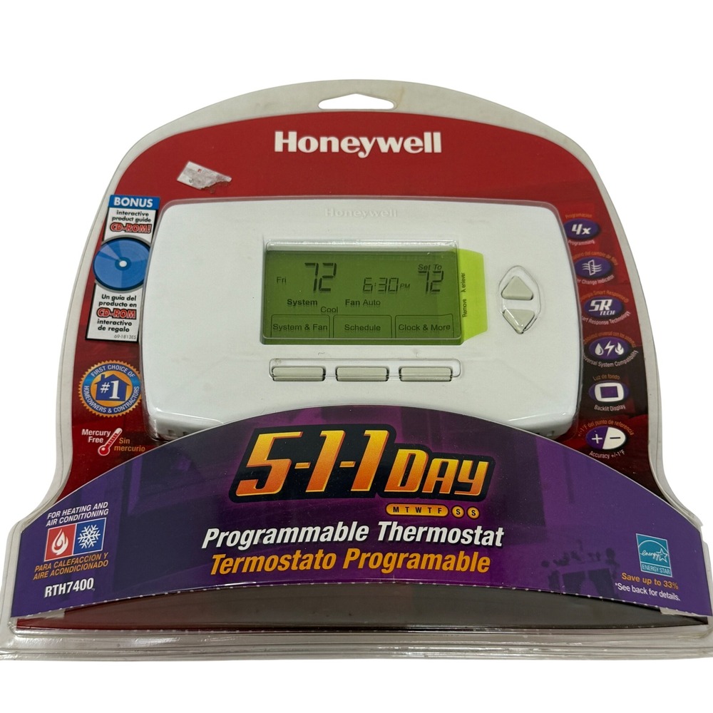 Honeywell RTH7400 5-1-1 Day Programmable Thermostat Digital Backlit White